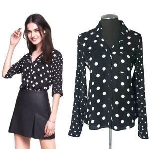 My Michelle Black and White Polka Dot Button Down Shirt Size Large